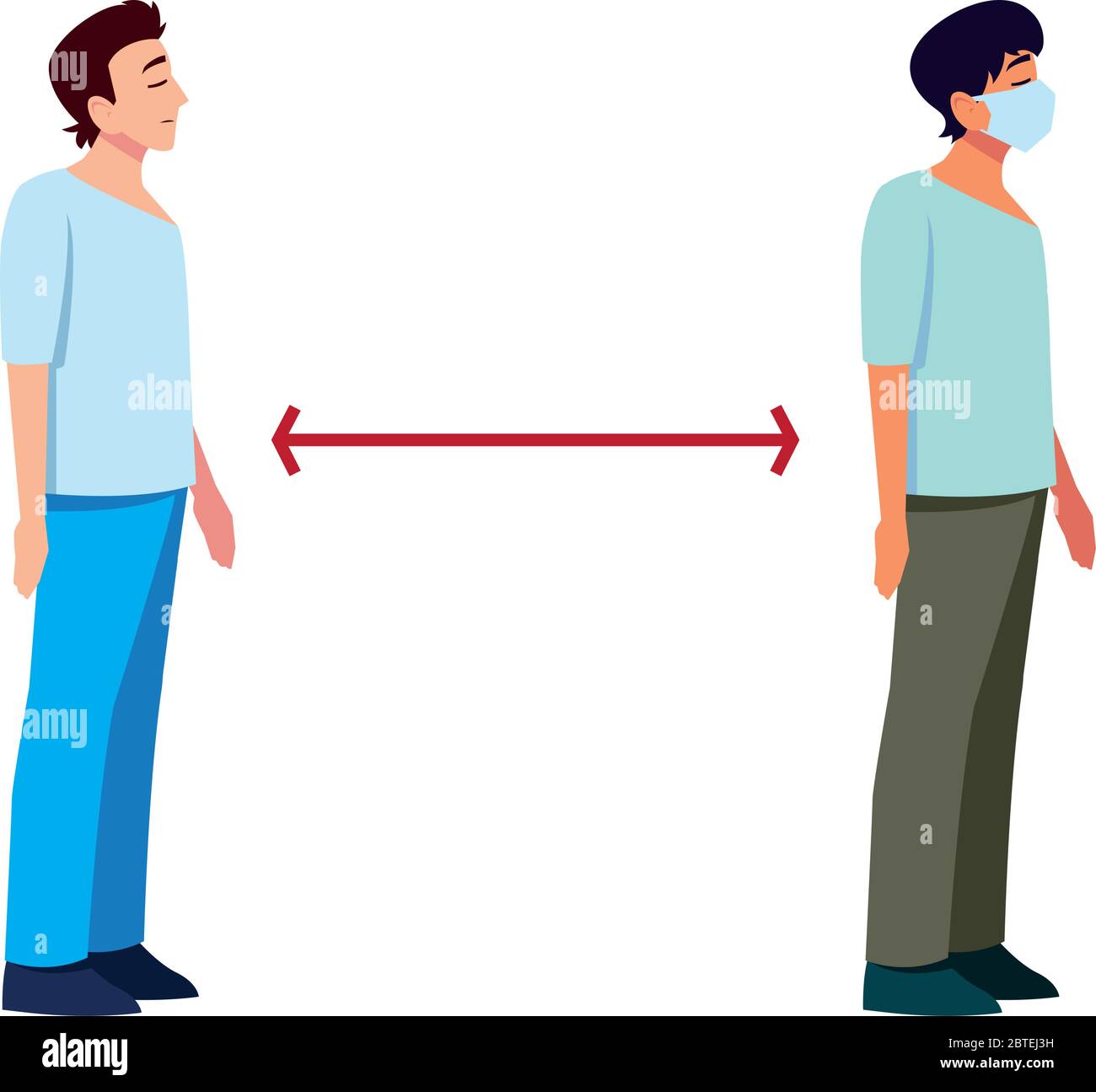 Distanza sociale tra uomini disegno di cura medica e covid 19 virus tema illustrazione vettoriale Illustrazione Vettoriale