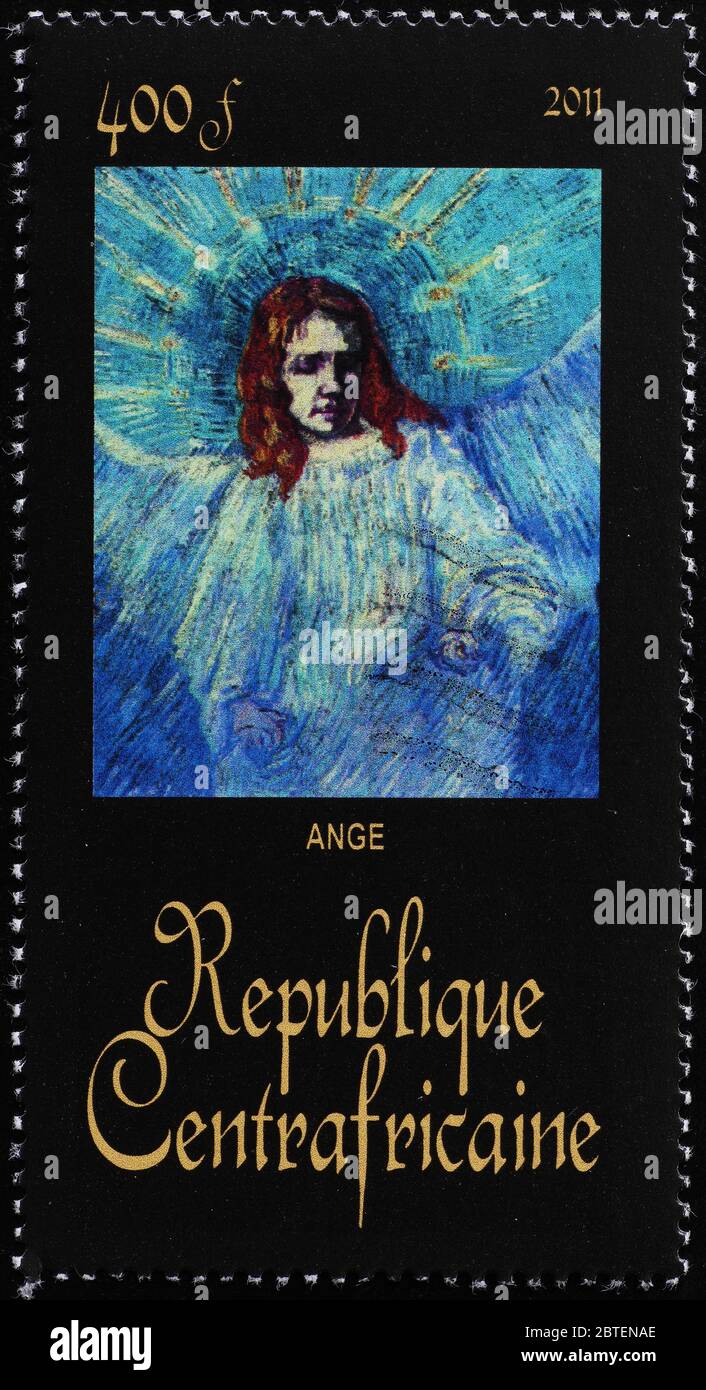 Angelo dipinto da Van Gogh su francobollo Foto Stock