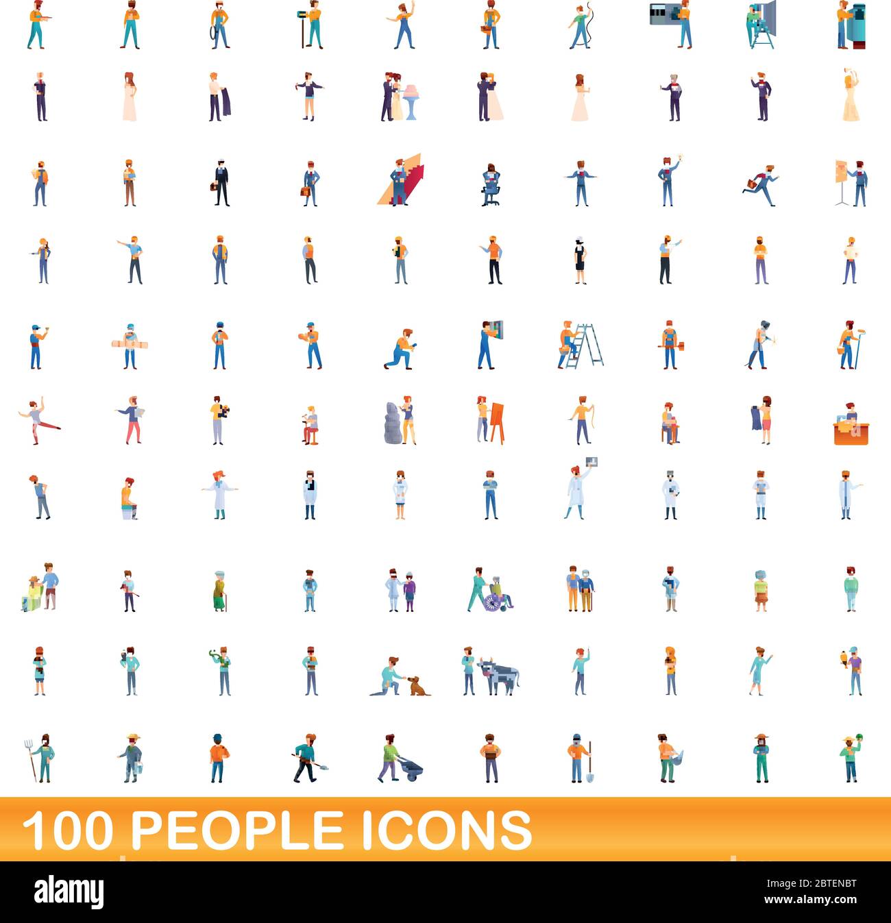 100 persone set di icone. Cartoon illustrazione di un centinaio di persone icone set di vettore isolato su sfondo bianco Illustrazione Vettoriale