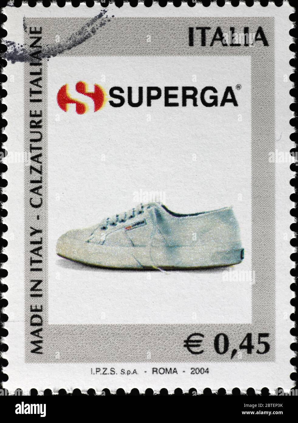 Marca italiana di scarpe Superga su francobollo Foto stock - Alamy