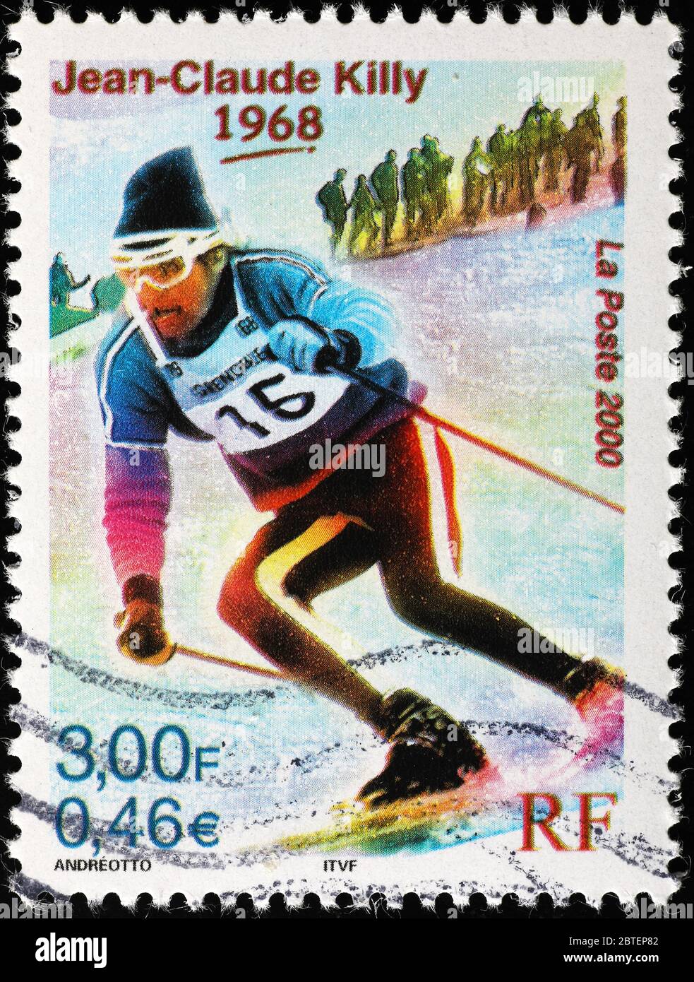 Jean-Claude Killy sul francobollo francese Foto Stock