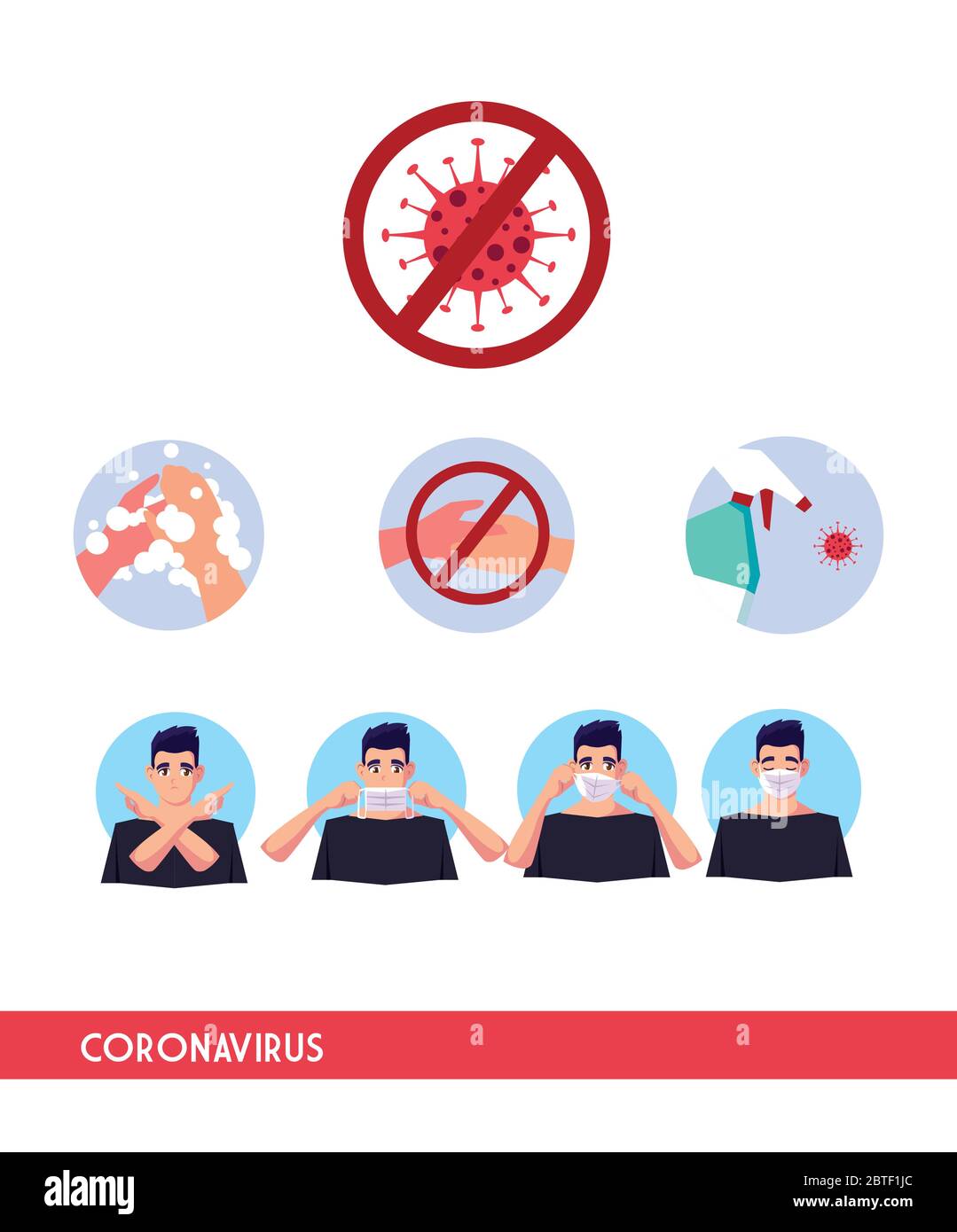 Uomini e suggerimenti di prevenzione progettazione di Covid 19 virus tema illustrazione vettoriale Illustrazione Vettoriale