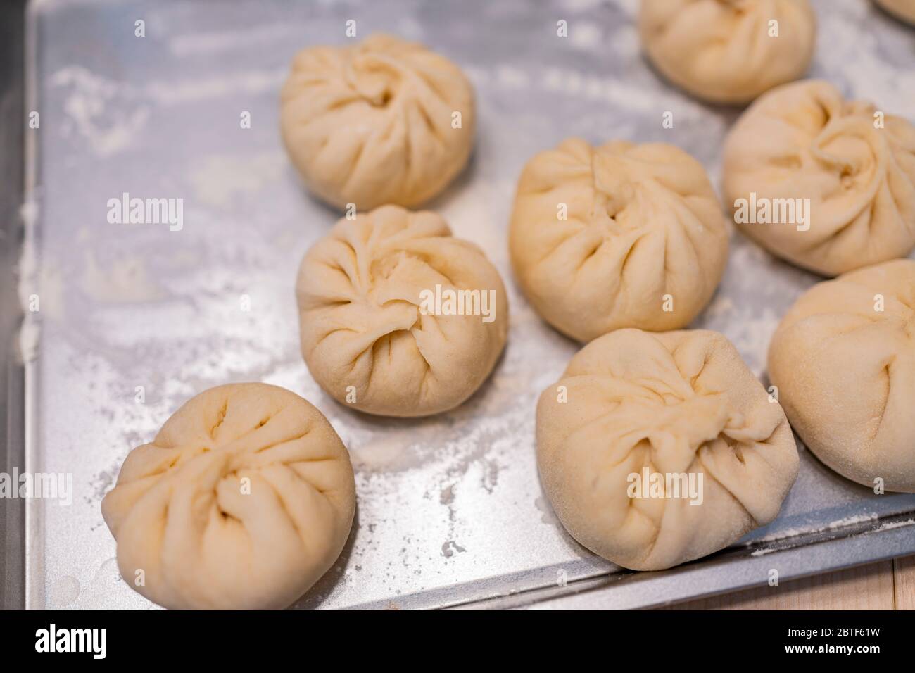 Primo piano di delizioso Shui Jian Bao fatto in casa a Las Vegas, Nevada Foto Stock