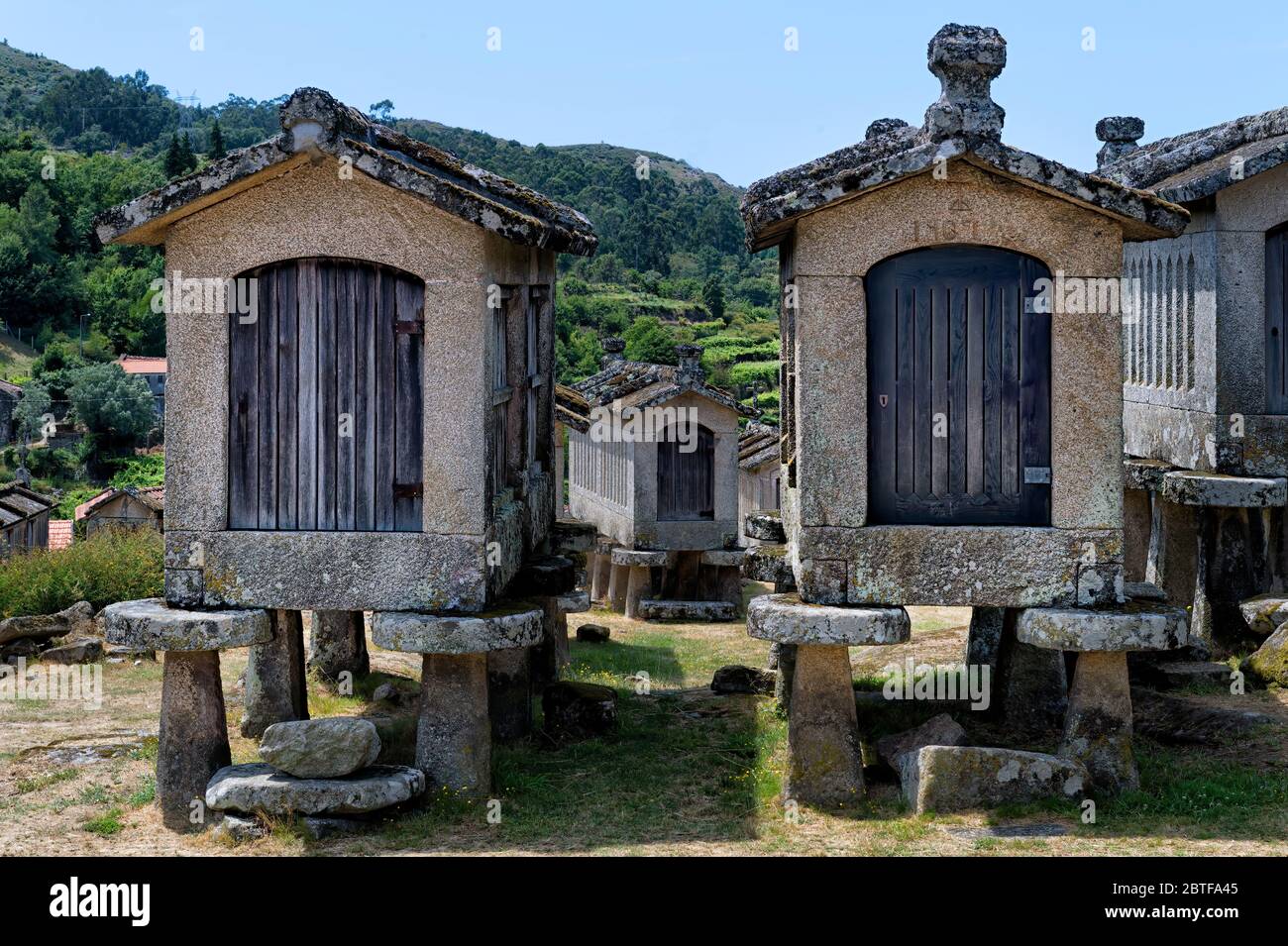 Espigueiros Tradizionale, Granary, Lindoso, Parco Nazionale Peneda Geres, Provincia Minho, Portogallo Foto Stock