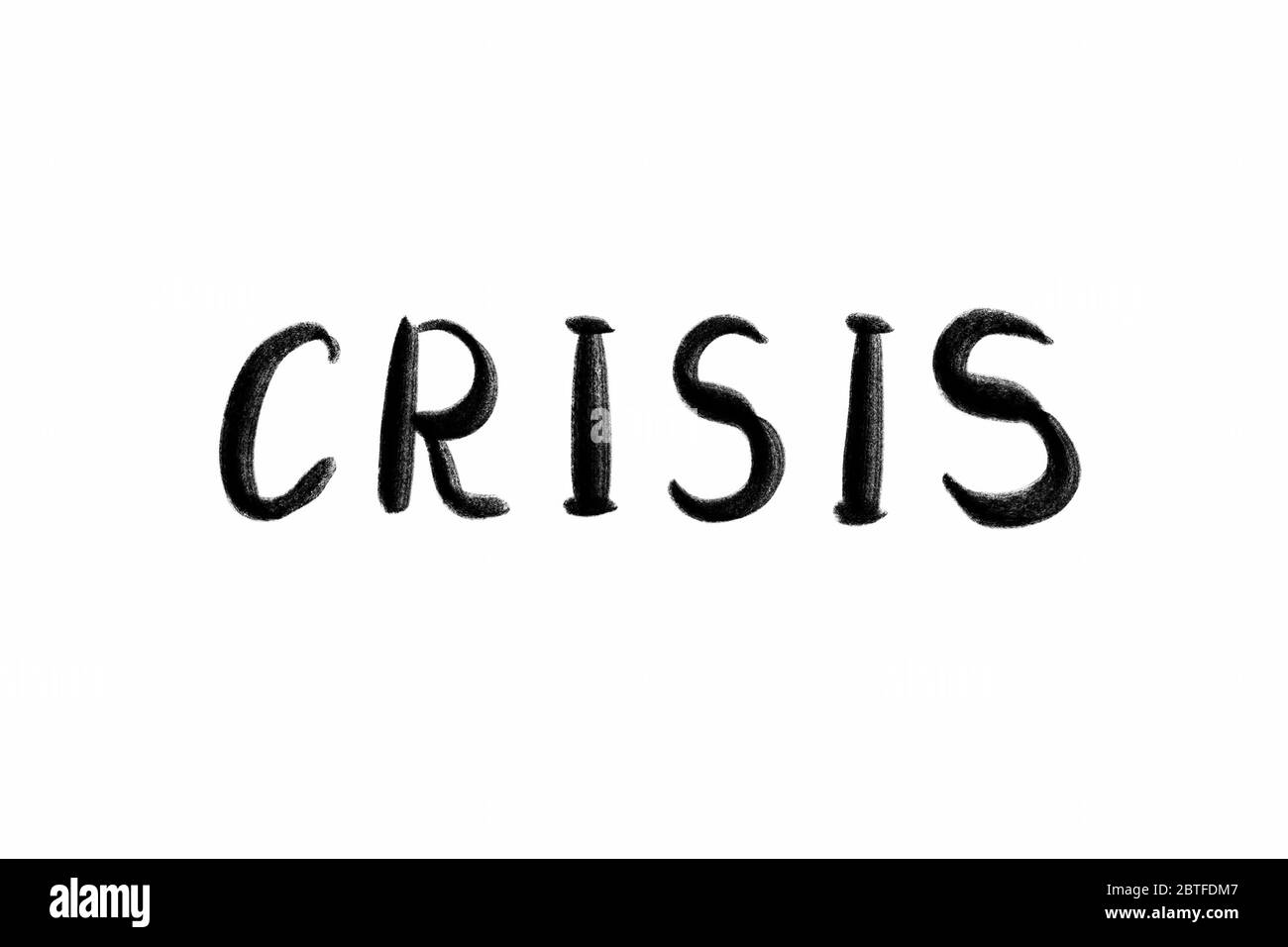 TESTO scritto a mano CRISI - scritta isolata su bianco. Concetto di Coronovirus COVID 19 Foto Stock