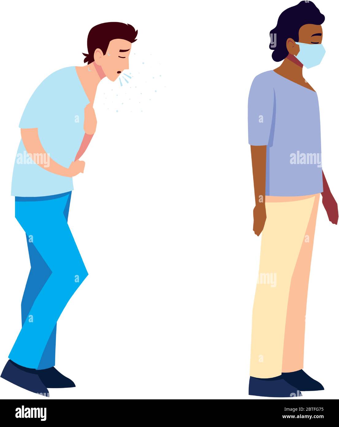 Uomini che si sentono malati e con la maschera di cura medica e covid 19 virus tema illustrazione vettoriale Illustrazione Vettoriale