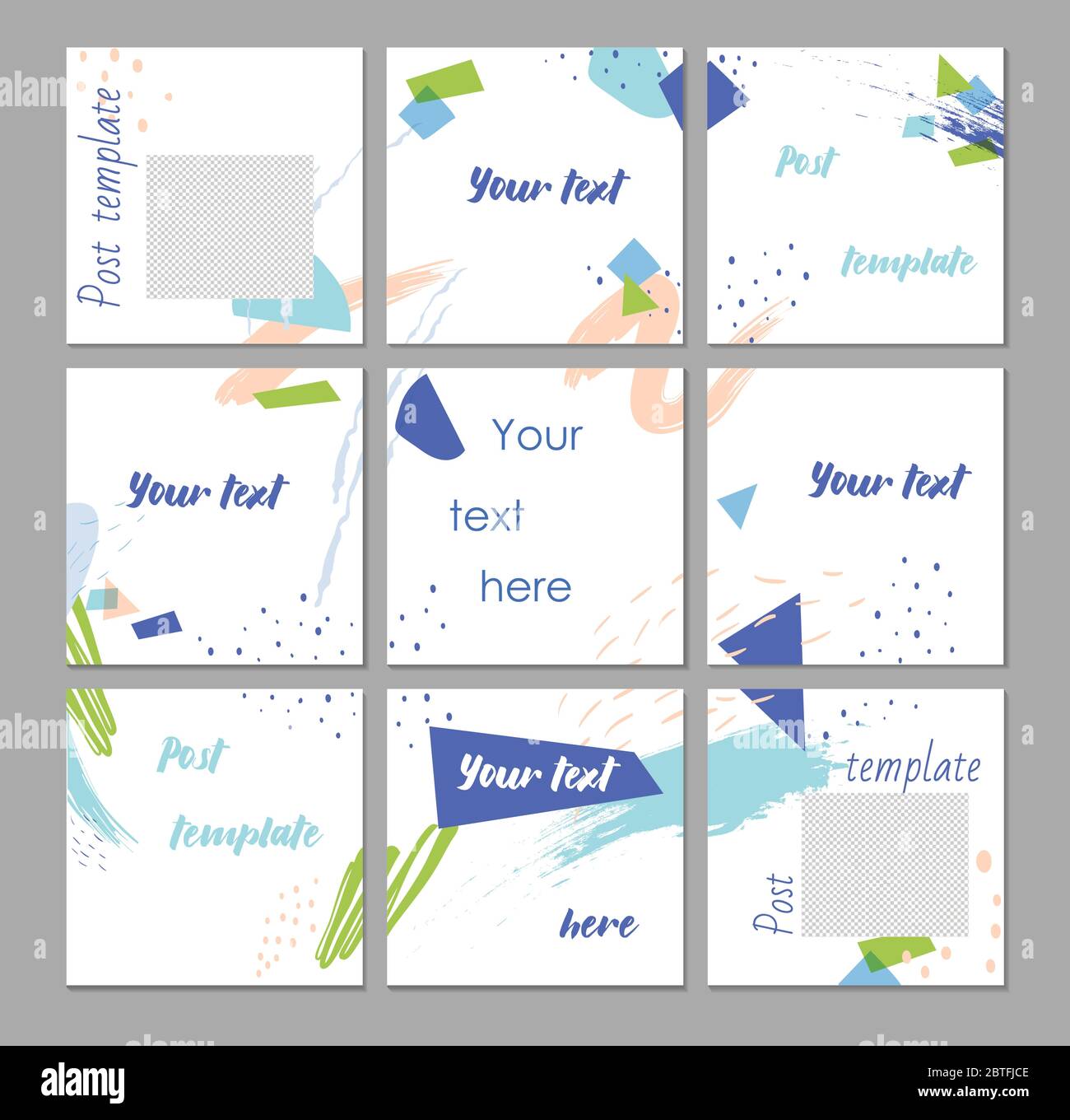 Grande puzzle modificabile modello per i social media post modelli. Per account personali e aziendali. Sfondo bianco con elementi astratti nella forma Illustrazione Vettoriale