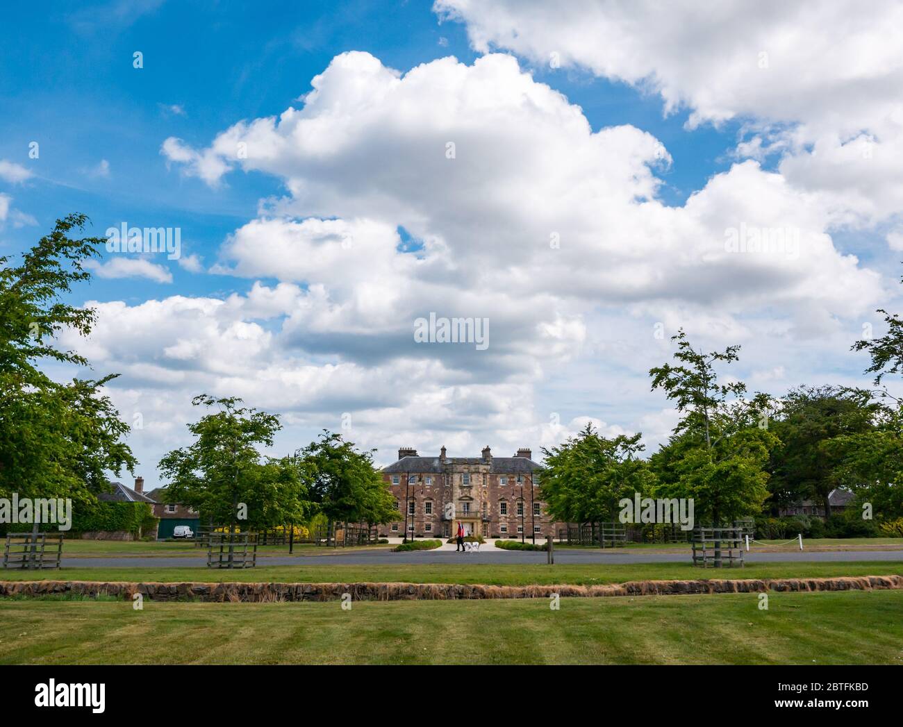 Vista della residenza Palladiana Archerfield House, East Lothian, Scozia, Regno Unito Foto Stock