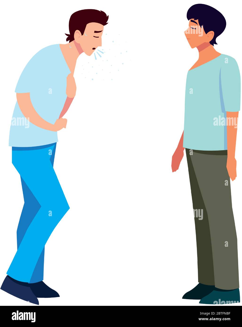 Uomini sensazione di malessere disegno di cura medica e covid 19 virus tema illustrazione vettoriale Illustrazione Vettoriale
