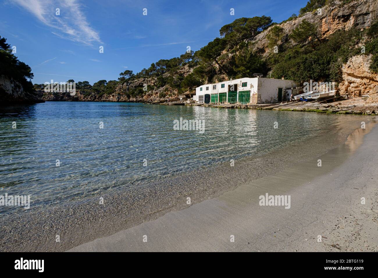 Molo tipico di Mallorcan, Cala pi, Llucmajor, Mallorca, Isole Baleari, Spagna. Foto Stock