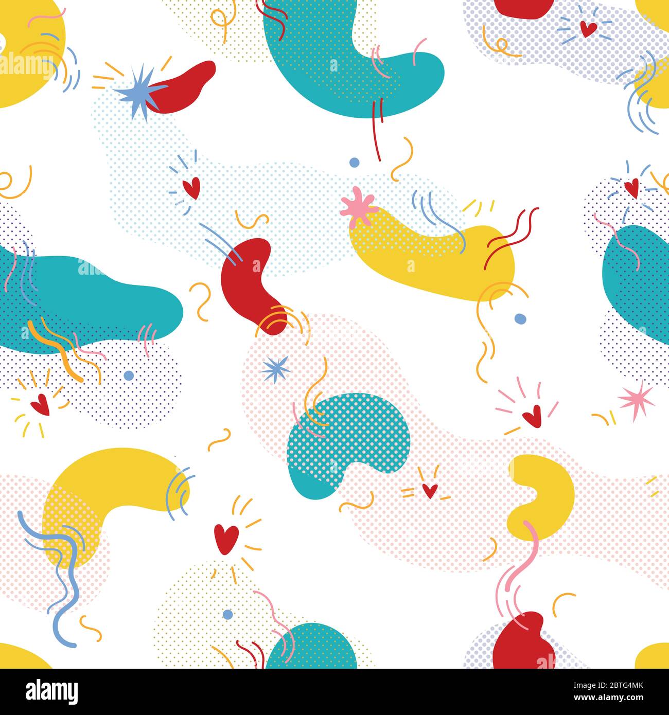 Pattern vettoriale senza giunture in stile memphis con effetto raster. Illustrazione Vettoriale