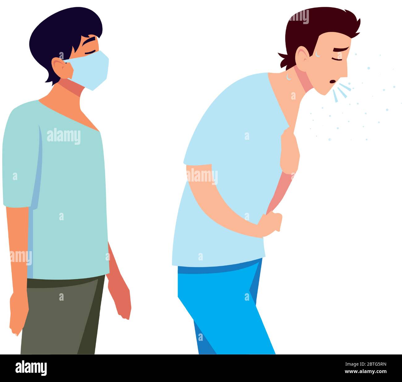 Uomini che si sentono malati e con la maschera di cura medica e covid 19 virus tema illustrazione vettoriale Illustrazione Vettoriale