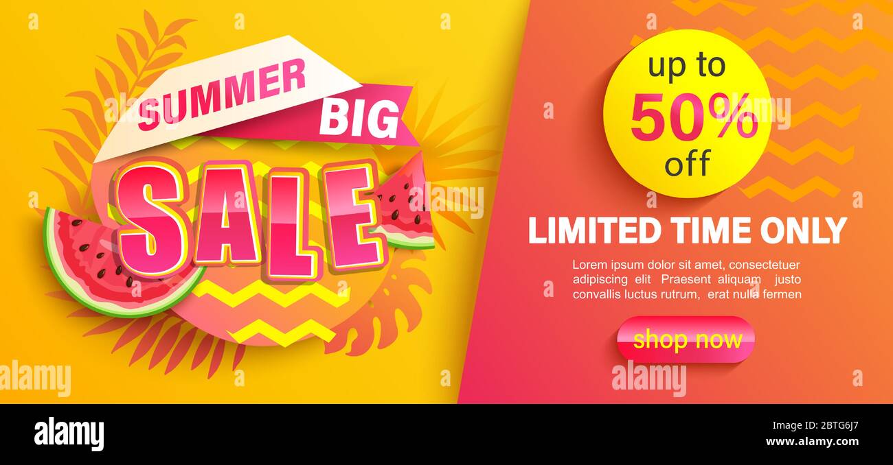 Banner Summer Big sale, fino al 50% di sconto. Illustrazione Vettoriale