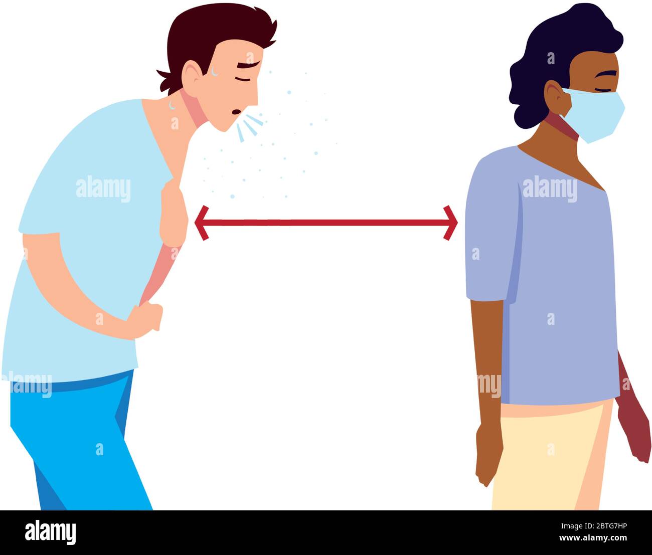 Distanza sociale tra uomini disegno di cura medica e covid 19 virus tema illustrazione vettoriale Illustrazione Vettoriale