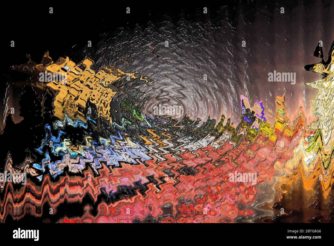 Astratto sfondo notte illuminato viale acqua cerchi distorti con spazio di copia Foto Stock