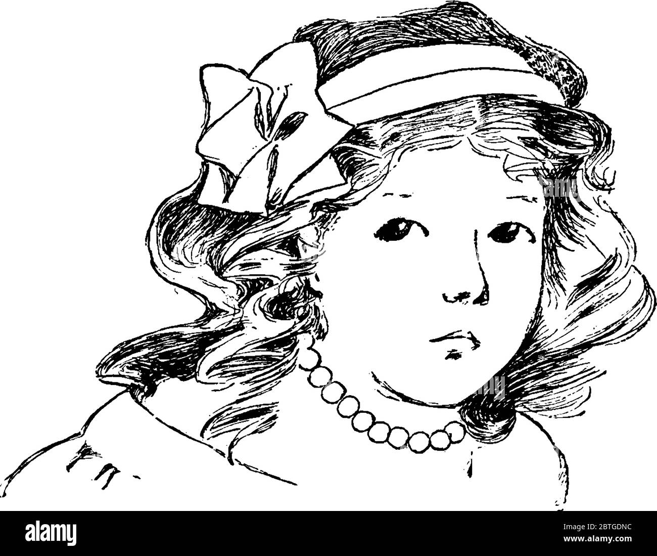 L'immagine raffigura una bella ragazza con perle circolari nella sua  collana e un arco nella sua fascia di capelli, disegno di linea vintage o  illustrazione di incisione Immagine e Vettoriale - Alamy