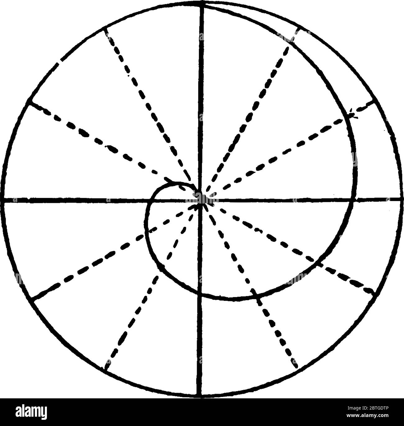 Una rappresentazione tipica di una spirale di Archimede, disegno di linee vintage o illustrazione di incisione. Illustrazione Vettoriale