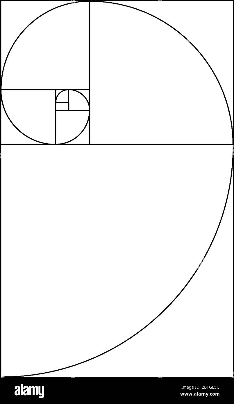 La forma geometrica a spirale, detta anche rettangolo dorato o rettangolo perfetto, in cui il rapporto tra lunghezza e larghezza è il rapporto d'oro A. Illustrazione Vettoriale
