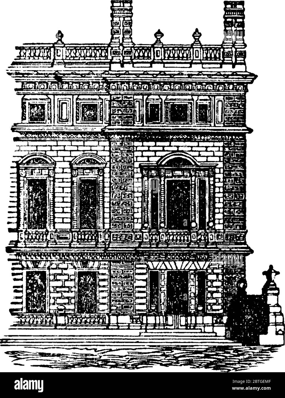 Una tipica rappresentazione di una casa cittadina o di un edificio, situato nell'area di St.James di Londra. Qui è mostrata la parte di fronte al parco della Bridgewater House Illustrazione Vettoriale