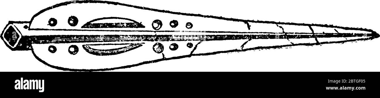Una rappresentazione tipica della testa a lancia in bronzo, arma come un coltello corto che ha una lama appuntita e orlata a forma di foglia di 19 pollici in l Illustrazione Vettoriale