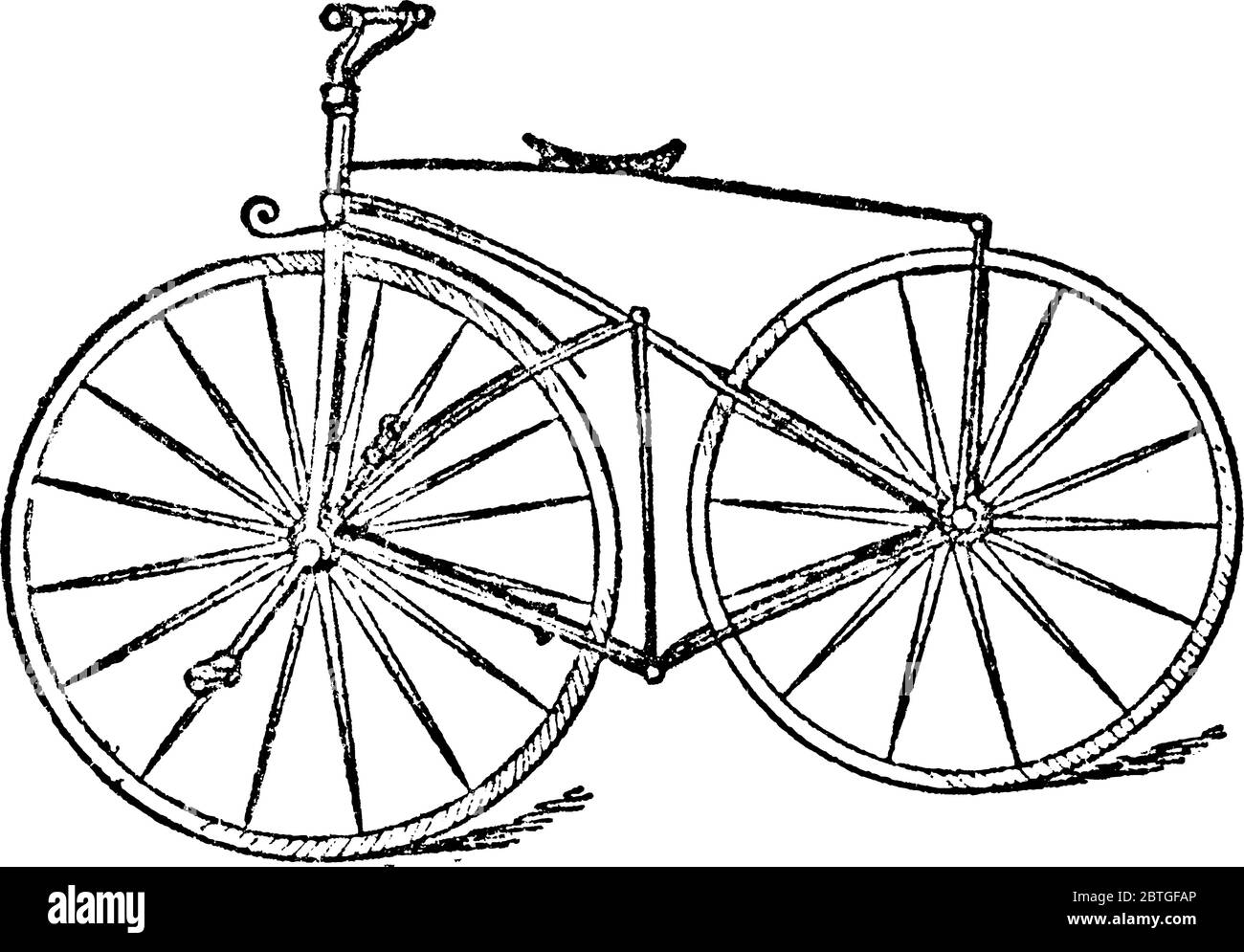 Bicicletta, un veicolo a pedale, a motore umano con due ruote fissate ad un telaio, uno dietro l'altro, disegno di linea vintage o incisione illustri Illustrazione Vettoriale