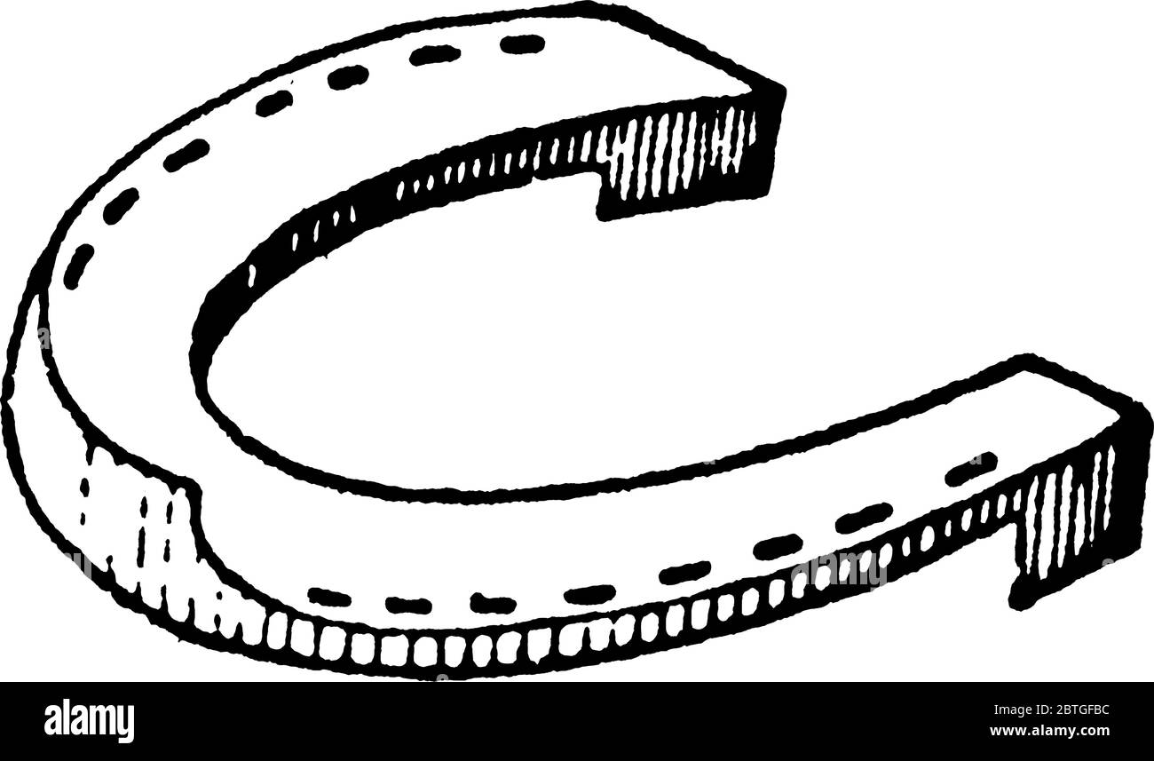 Un tipico ferro di cavallo, un prodotto fabbricato, normalmente in metallo, anche se talvolta realizzato parzialmente o interamente in moderni materiali sintetici, progettato Illustrazione Vettoriale