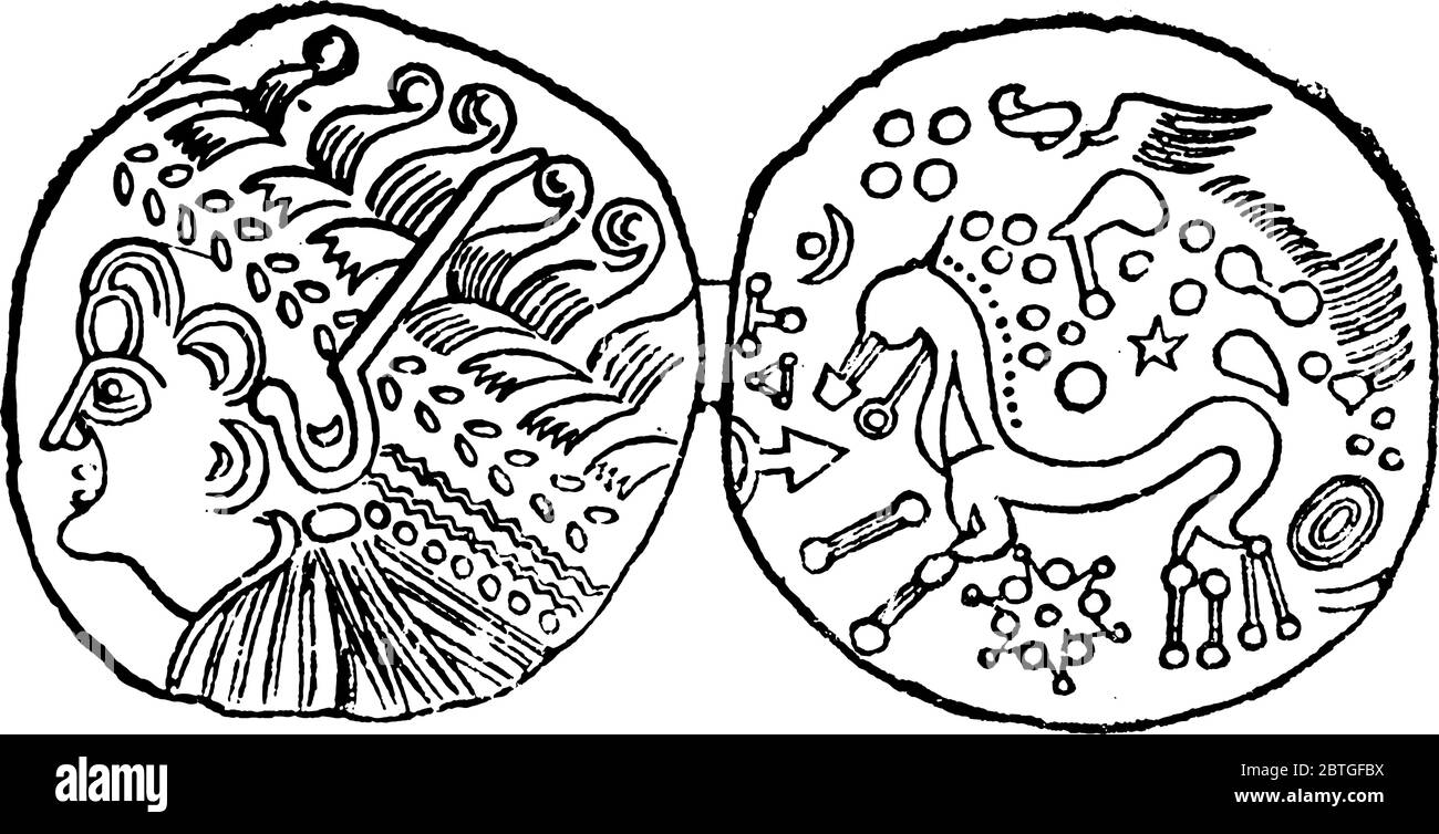 Un British Coin, disegno di linea vintage o illustrazione di incisione. Illustrazione Vettoriale