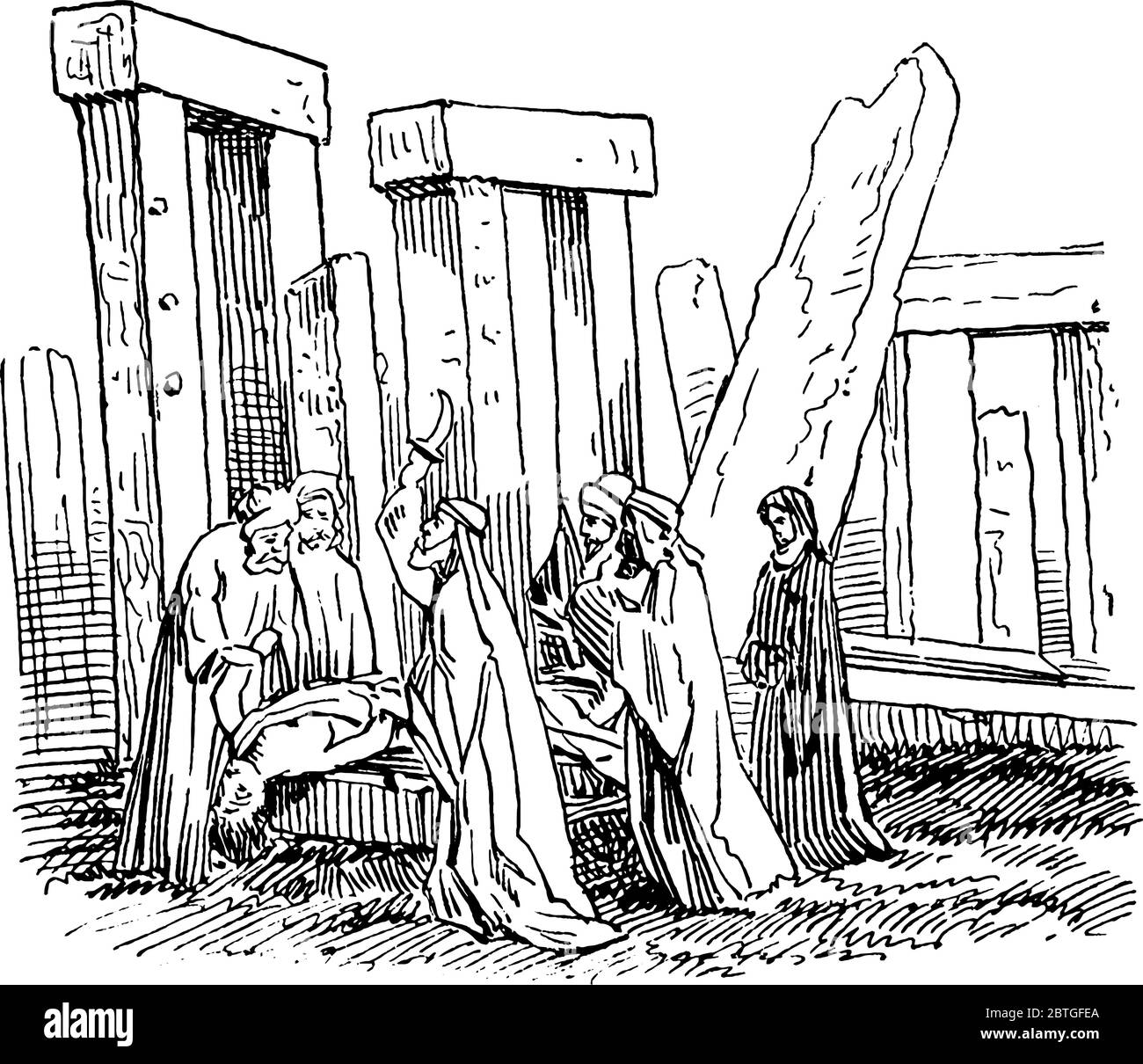Druid, membro della classe professionale di alto rango nelle antiche culture celtiche, era anche autorità legali e giudici. Qui è mostrato un modulo Illustrazione Vettoriale