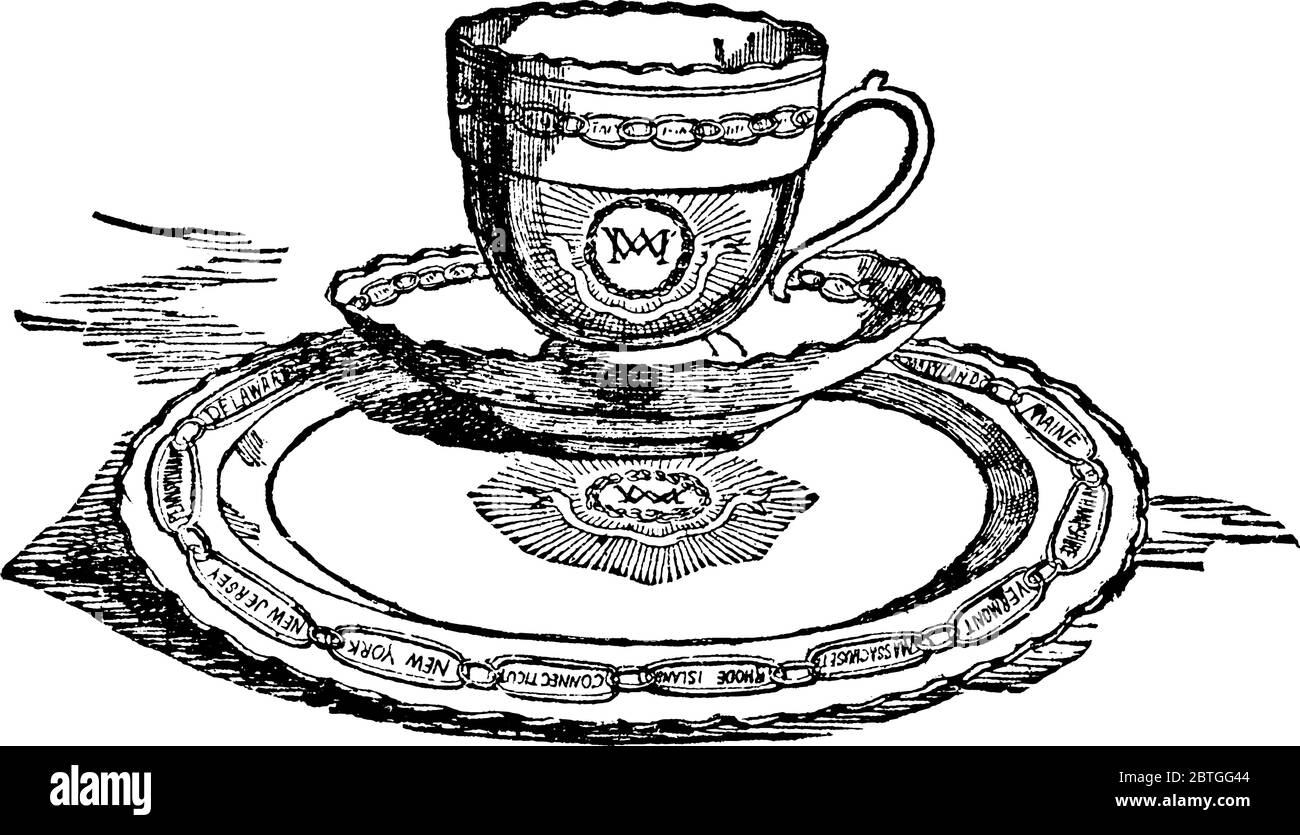 Uno dei tanti teachup appartenenti alla signora Washington. Un teacup è una piccola tazza con un manico, generalmente una piccola che può essere afferrata con il pollice e. Illustrazione Vettoriale
