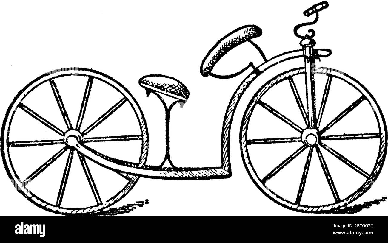 Bicicletta, un veicolo a pedale, a motore umano con due ruote fissate ad un telaio, uno dietro l'altro, disegno di linea vintage o incisione illustri Illustrazione Vettoriale