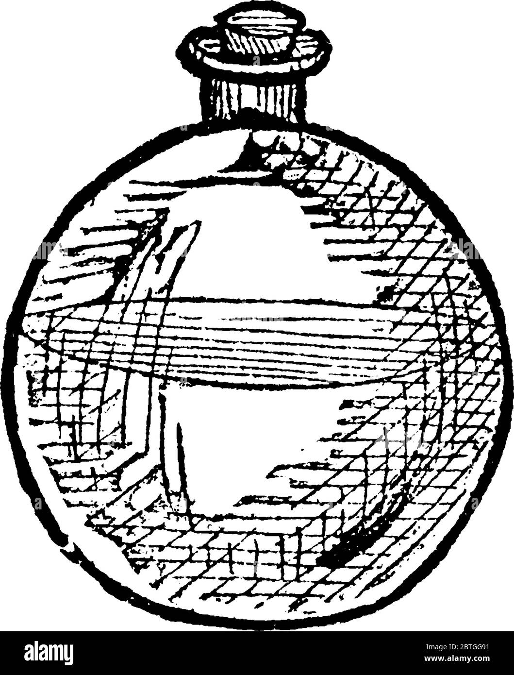 Una rappresentazione tipica di un pallone, un recipiente a collo stretto con un corpo sferico per contenere i fluidi e potrebbe essere coperto con il coperchio fornito, vinta Illustrazione Vettoriale