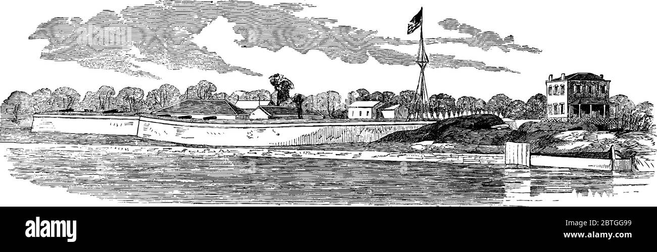 Bruciando le armi da fuoco, i montoni, ecc. confederati, a New Orleans e Algeri, sull'avvicinamento della flotta federale, si vede la guerra civile in battaglia navale Illustrazione Vettoriale