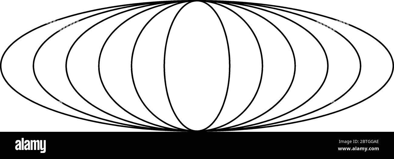 Sei ellissi concentrici con asse verticale di tutte le ellissi sono unite insieme e il loro asse orizzontale è separato da alcune distanze da ciascuna Illustrazione Vettoriale