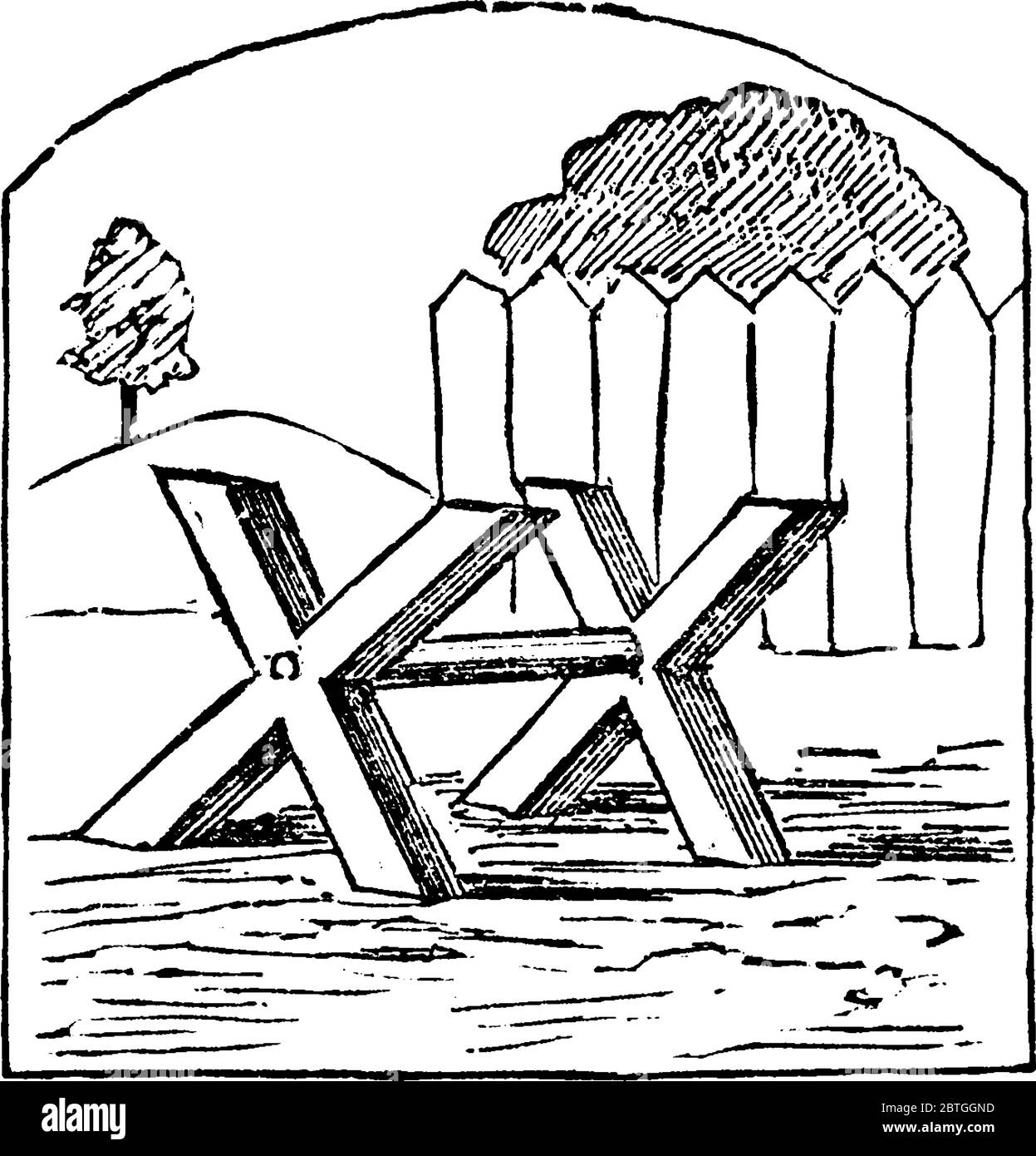 Martinetto, un telaio di legno su cui è segato legno o legno. Serve da banco da lavoro ed è molto utile e comodo per i lavoratori del legno, per eseguire il thei Illustrazione Vettoriale