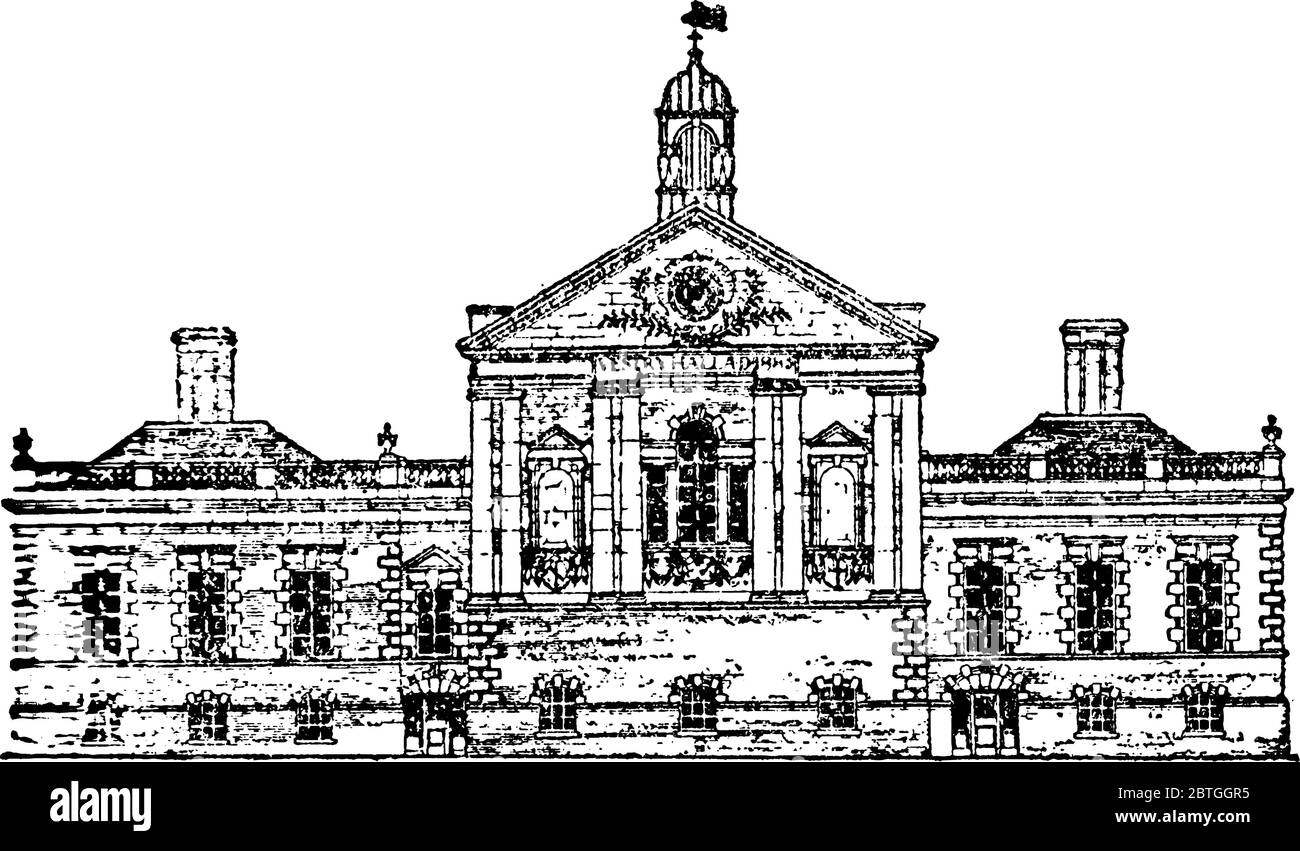 Il Chelsea Old Town Hall, situato a metà strada lungo la strada alla moda di Kings a Chelsea con disegni notevoli ed è un edificio storico di grado II, vintage Illustrazione Vettoriale