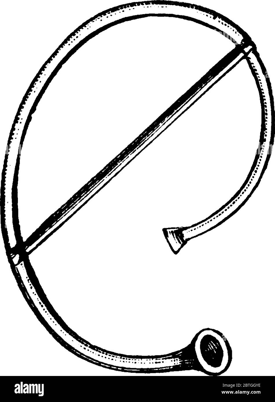 Horn, uno strumento musicale utilizzato dagli antichi romani, è fatto di ottone e di un tubo avvolto in una bobina con una campana svasata. Cornu è una parola latina per Illustrazione Vettoriale