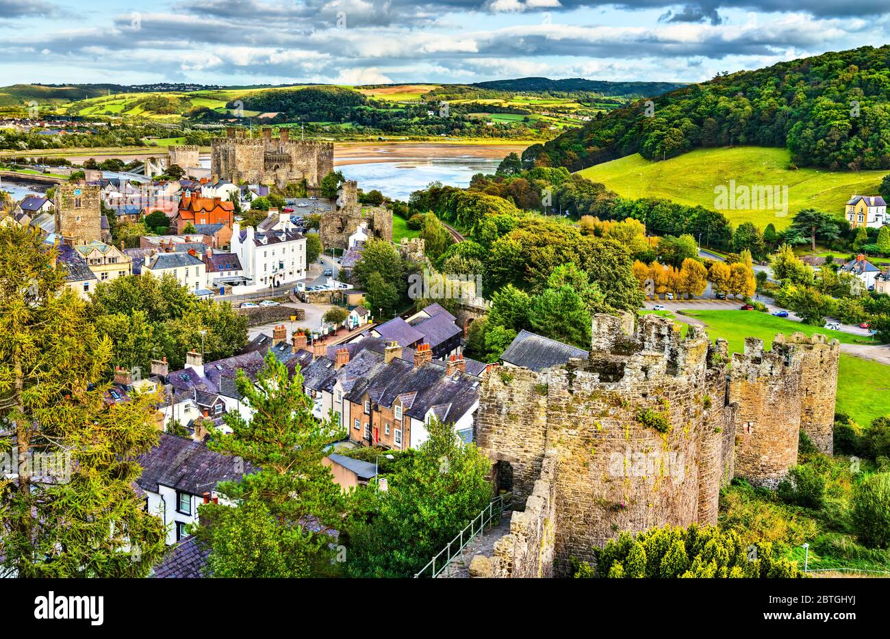 Mura di Conwy in Galles, Regno Unito Foto Stock