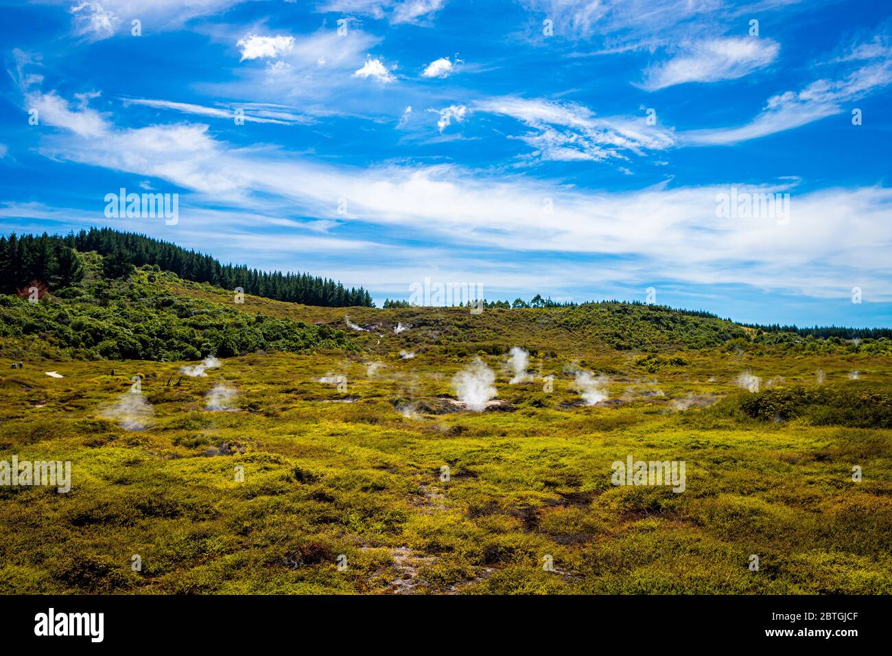 Fumarole in Craters del parco della Luna vicino Taupo, Nuova Zelanda in una giornata di sole Foto Stock