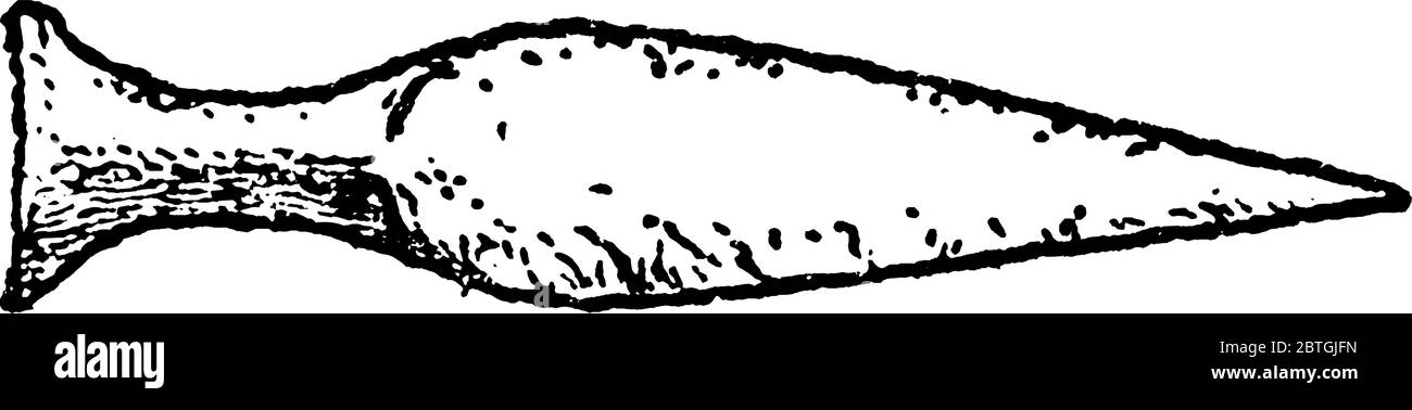 Una rappresentazione tipica del pugnale, arma come un coltello corto che ha una lama appuntita e orlata a forma di foglia, disegno di linea vintage o eng Illustrazione Vettoriale