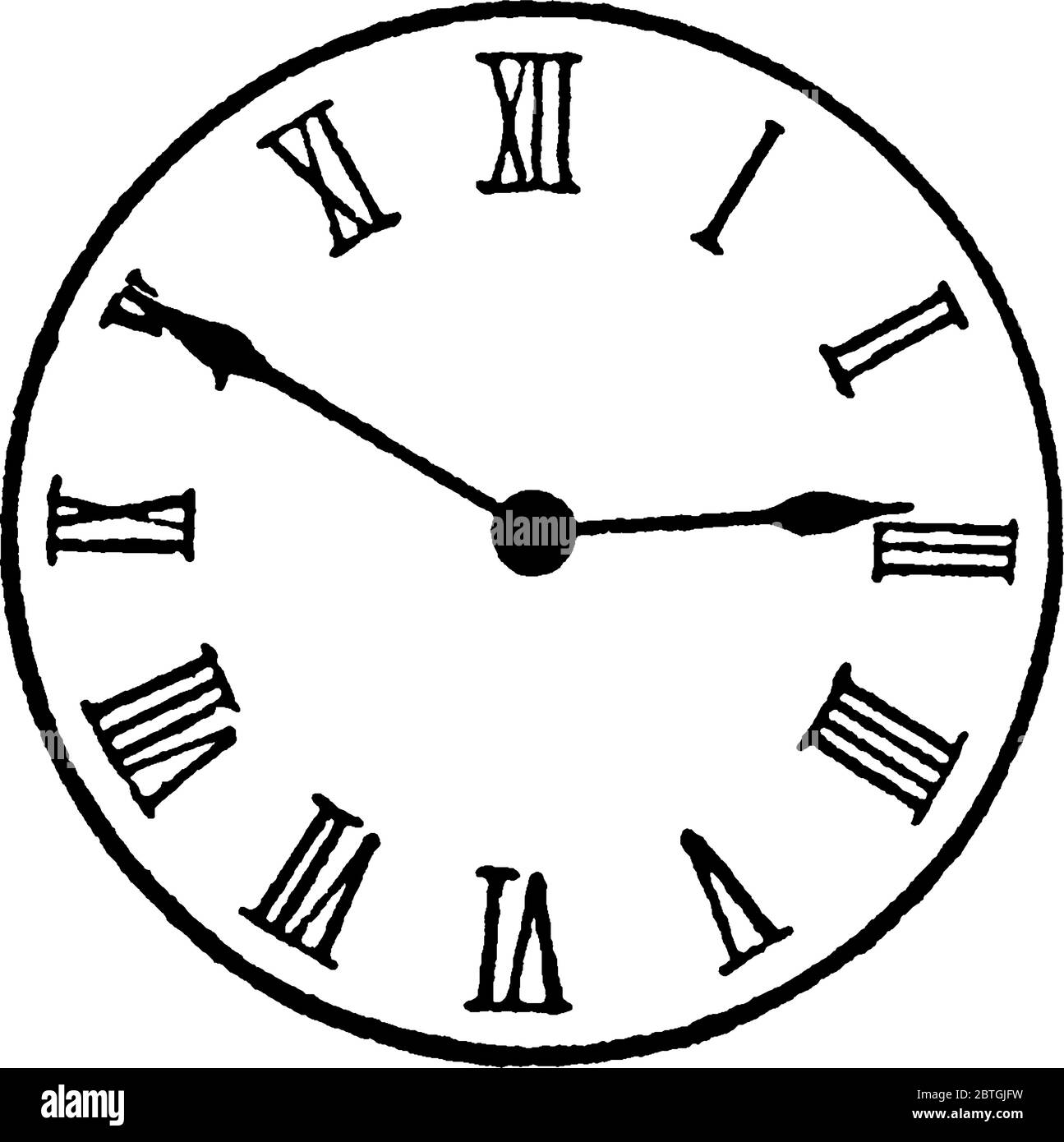 Figura che mostra l'orologio analogico con numeri romani, e le sue dieci  ultime cinque sull'orologio, disegno di linee vintage o illustrazione di  incisione Immagine e Vettoriale - Alamy
