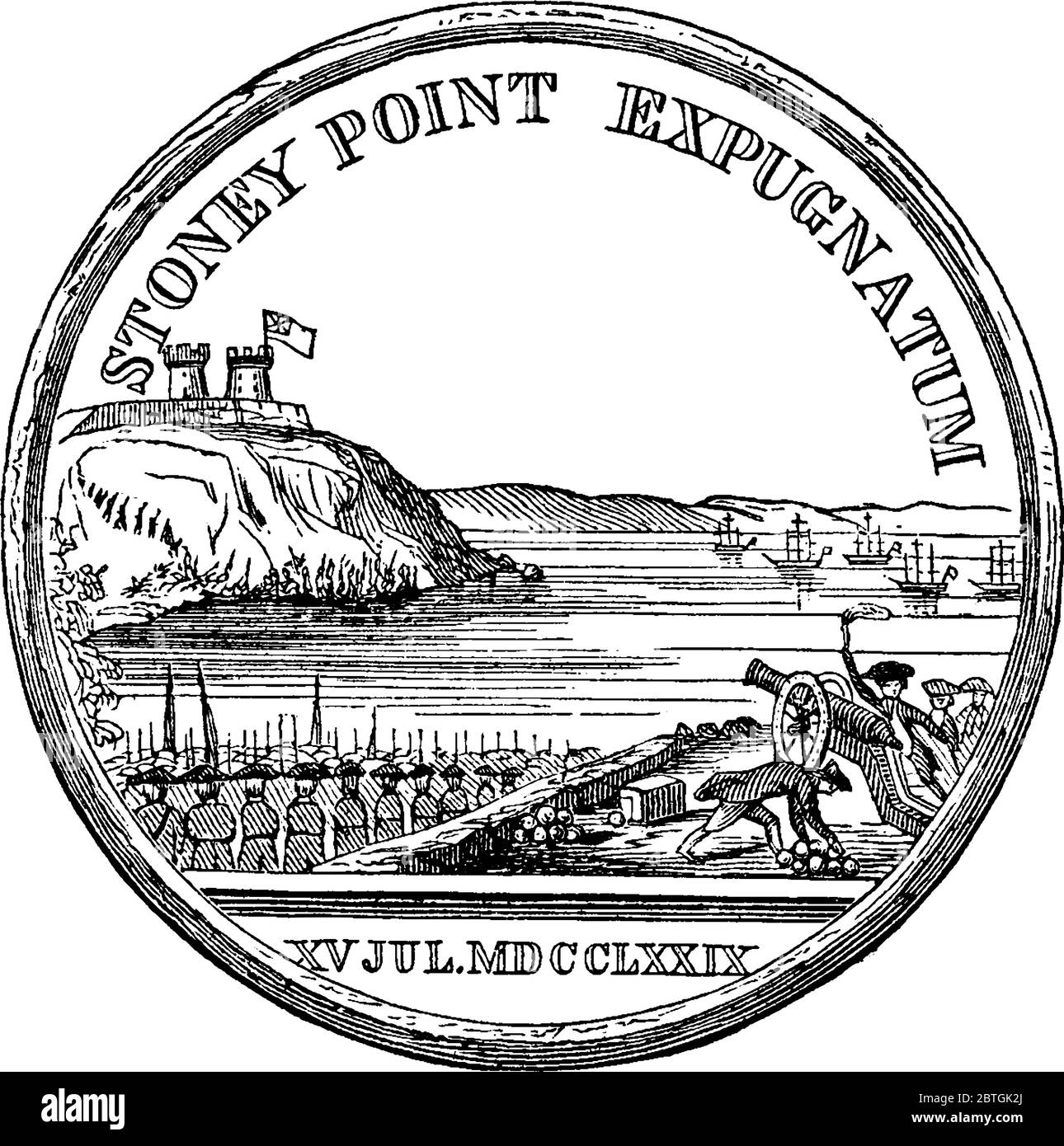 Il lato posteriore della medaglia d'oro del Generale Anthony Wayne, disegno di linea vintage o illustrazione dell'incisione. Illustrazione Vettoriale