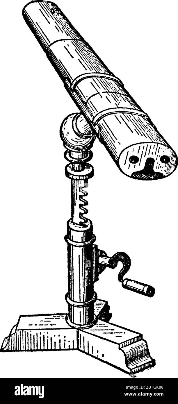 Telescopi binoculari, occhiali da campo, i due telescopi identici o speculari montati affiancati e allineati in modo preciso nel sa Illustrazione Vettoriale