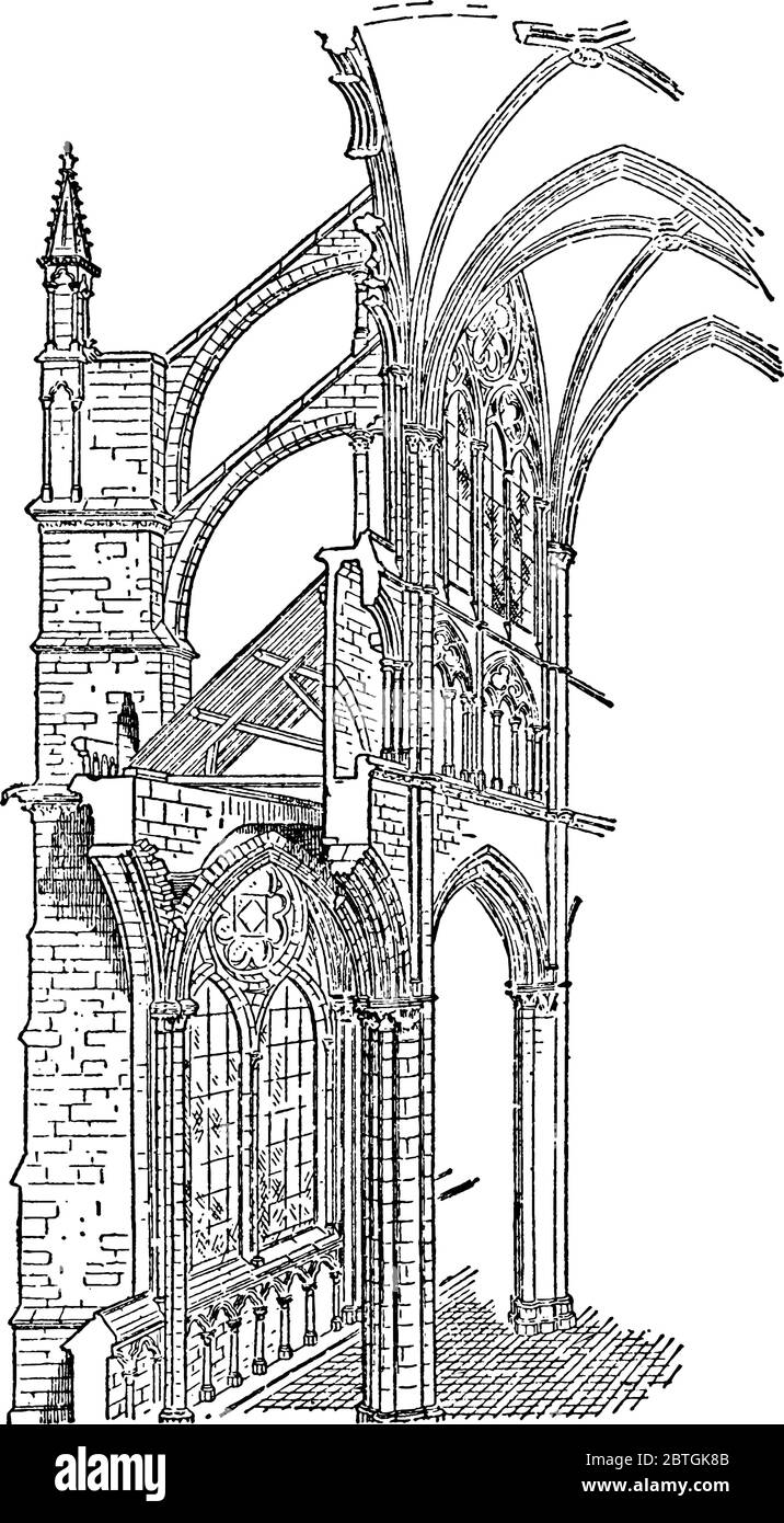 La cattedrale più alta della Francia, con il maggior volume di interni. Questa cattedrale monumentale si trova ad Amiens, la città principale della Piccardia Illustrazione Vettoriale