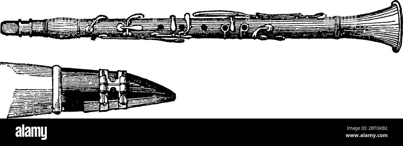 Una rappresentazione tipica di un Clarinet, lo strumento musicale a vento costituito da un boccaglio contenente un'unica canna battente, un tubo cilindrico wi Illustrazione Vettoriale