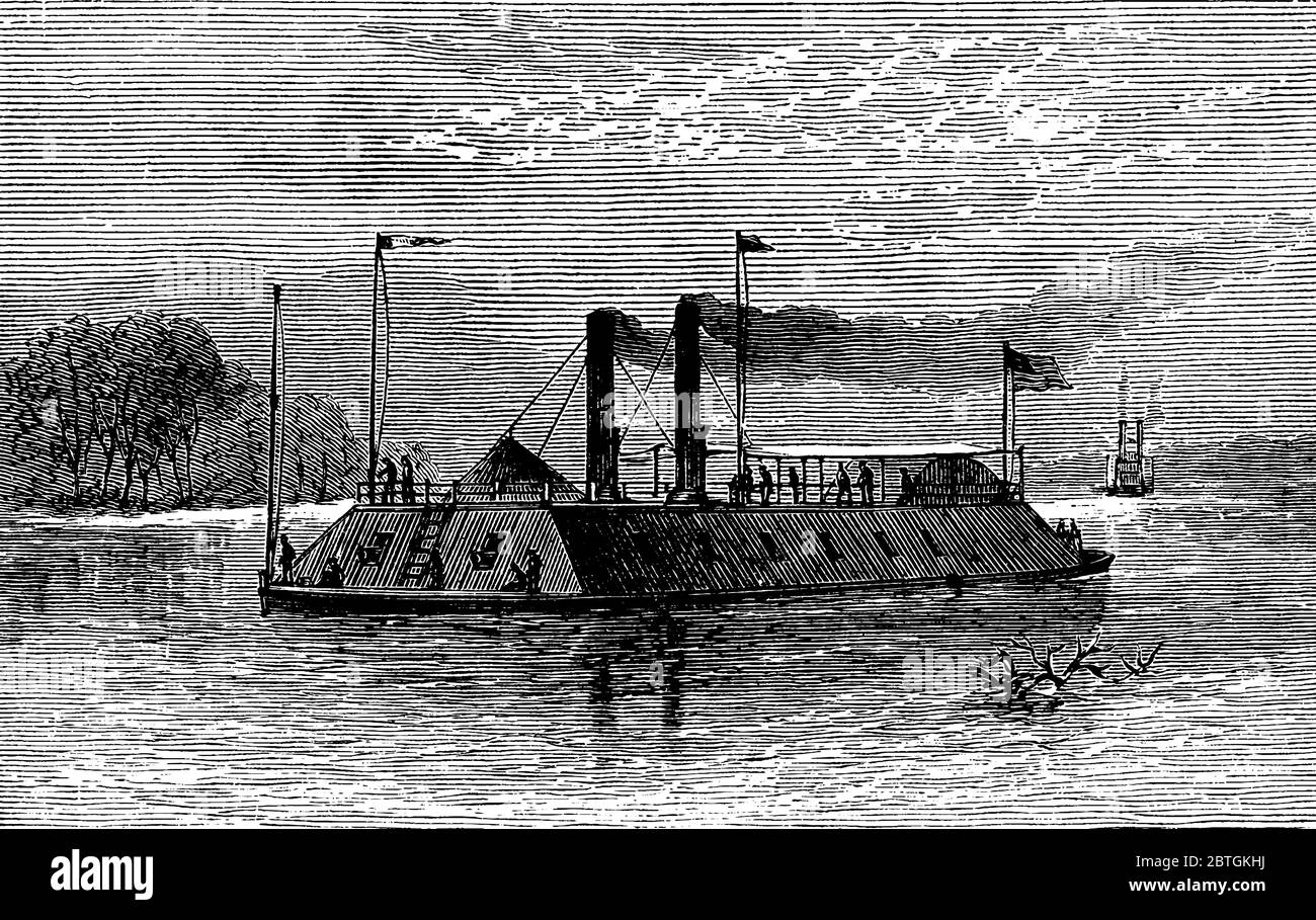 Gunboat o gunboat di classe cittadina del Mississippi, erano navi da guerra destinate al servizio sul fiume Mississippi durante la guerra civile americana. Illustrazione Vettoriale