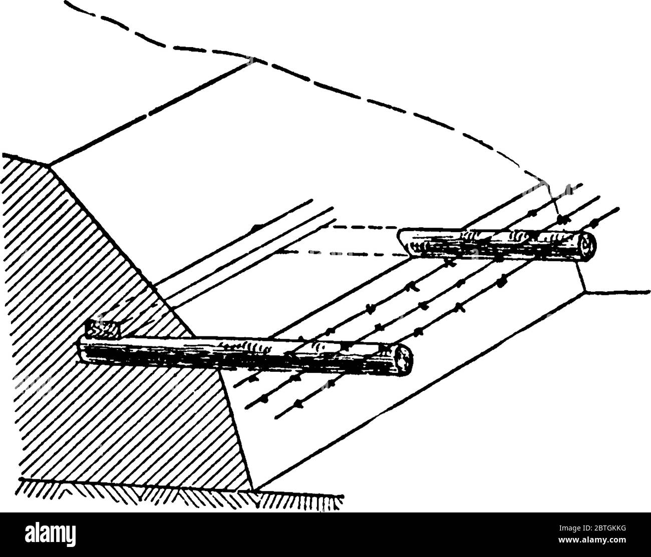 Una palisade orizzontale, che sporge dalla scarpa o contro-scarpa. Una forma moderna e migliore consiste di supporti a un intervallo di 3 o 4 piedi, collegati da Illustrazione Vettoriale