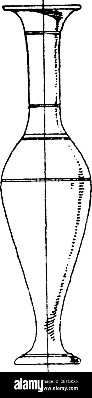 Antico phiale di vetro, un vaso sottile senza manici, ha un corpo allungato con un lungo collo stretto, disegno vintage linea o incisione illustrazione. Illustrazione Vettoriale