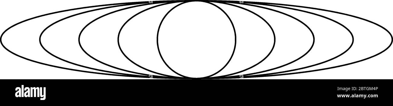 Quattro ellissi concentrici con cerchio al centro, i lati superiore e inferiore di tutte le ellissi sono tangenti al cerchio, al disegno di una linea vintage o all'engra Illustrazione Vettoriale