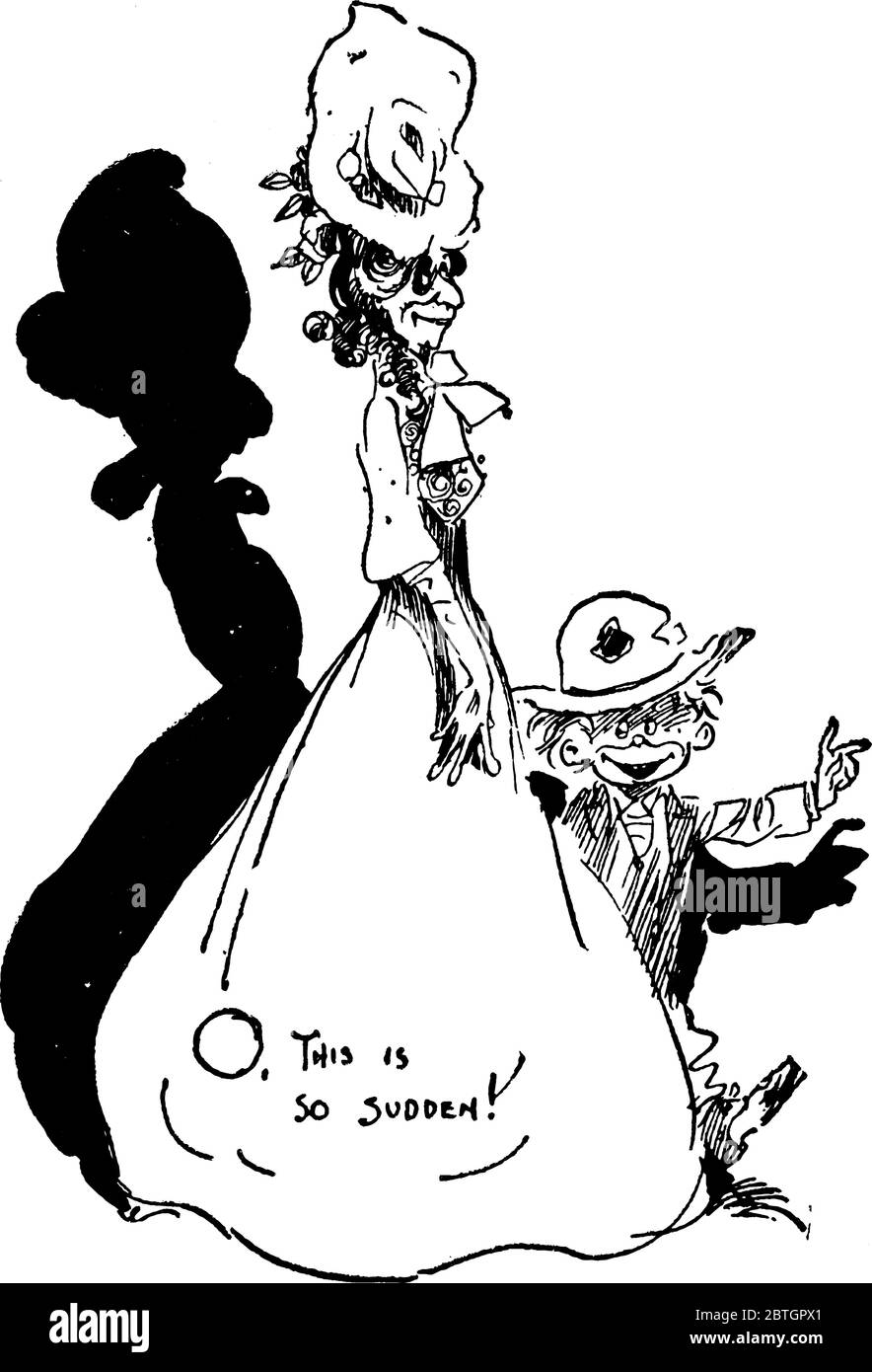 Cartone di una giovane donna ben vestita con un ragazzino, disegno di linea vintage o illustrazione di incisione. Illustrazione Vettoriale