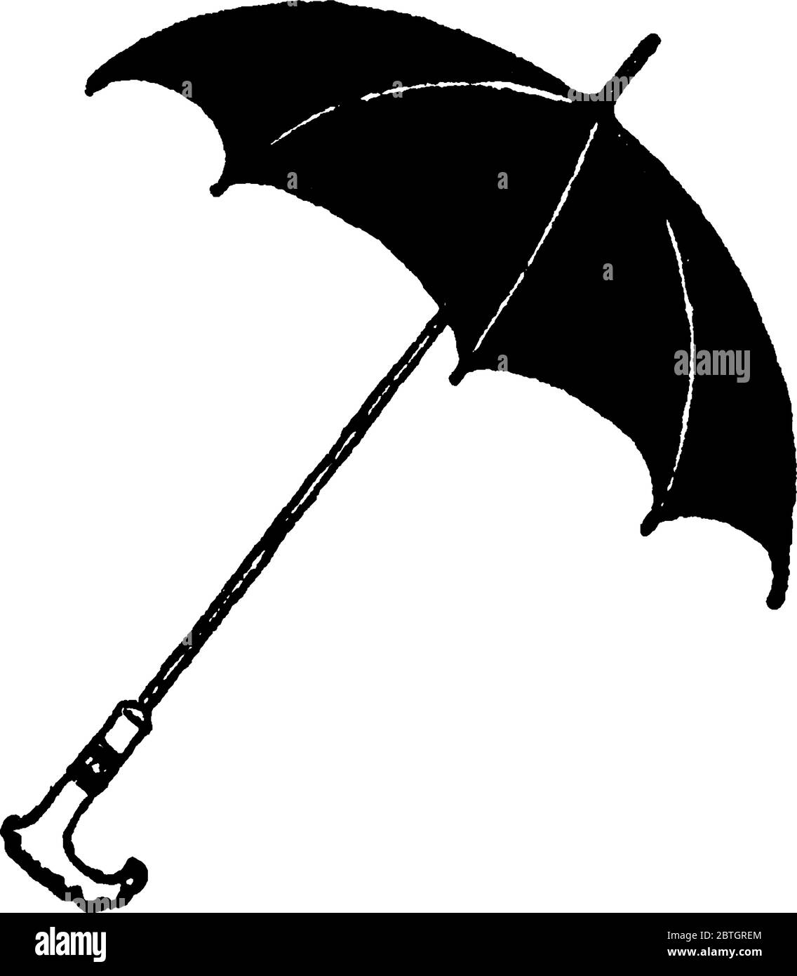 Figura che mostra un ombrello nero, è un dispositivo per la protezione contro la pioggia, disegno di linea vintage o incisione illustrazione. Illustrazione Vettoriale